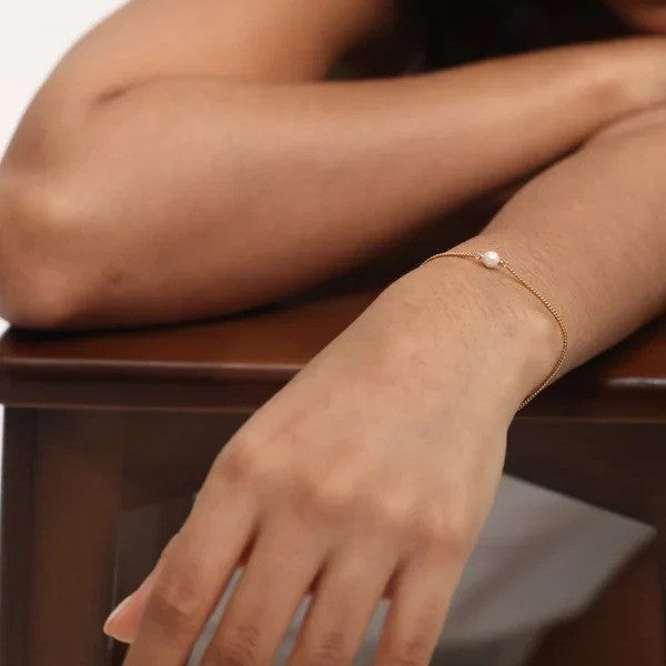 Pearl Initial Disc Bracelet