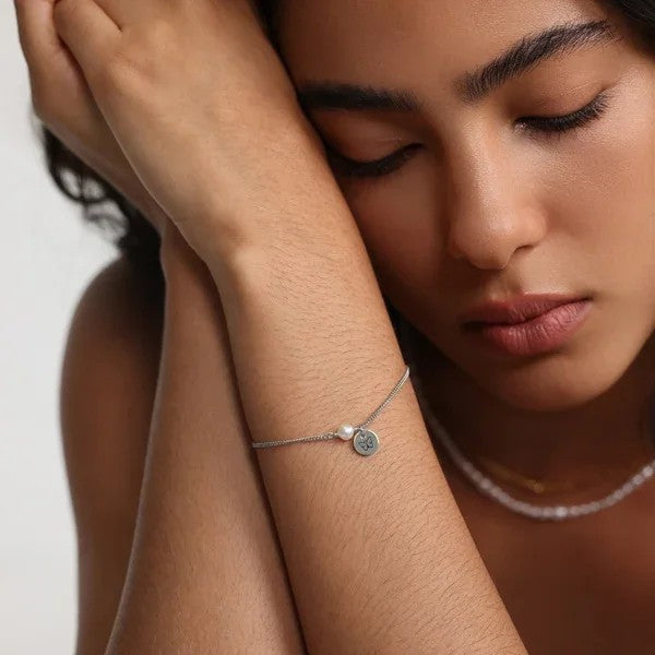 Pearl Initial Disc Bracelet