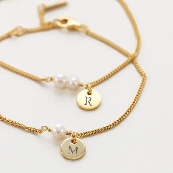 Pearl Initial Disc Bracelet