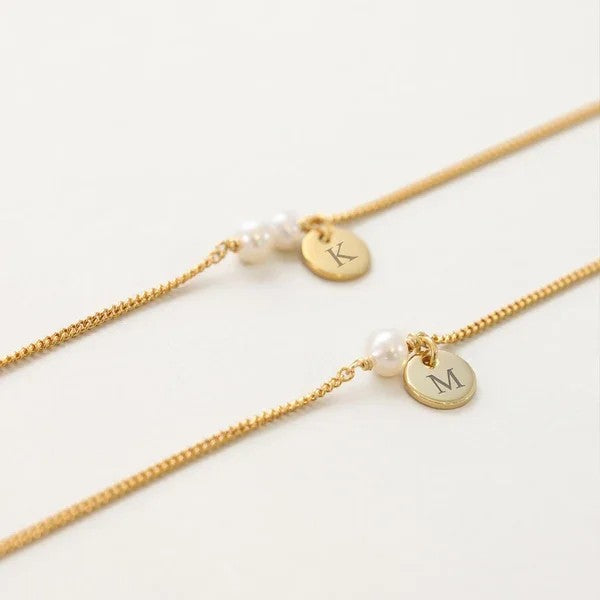 Pearl Initial Disc Bracelet