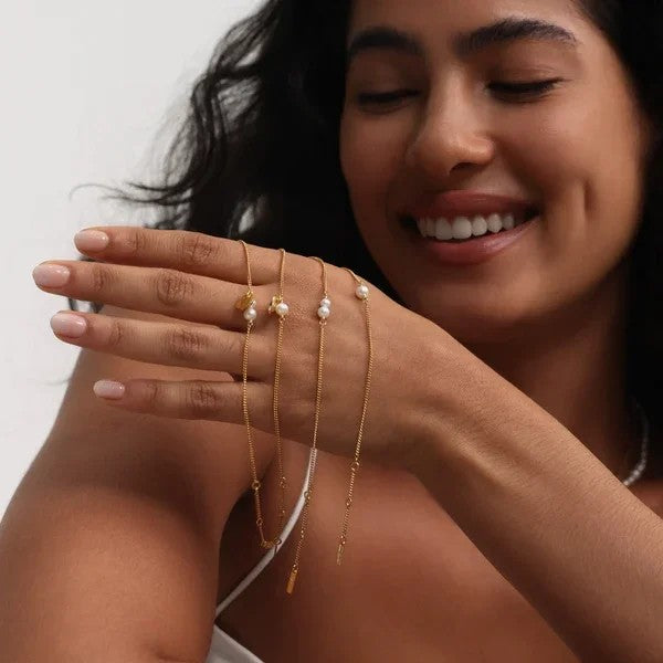 Pearl Initial Disc Bracelet