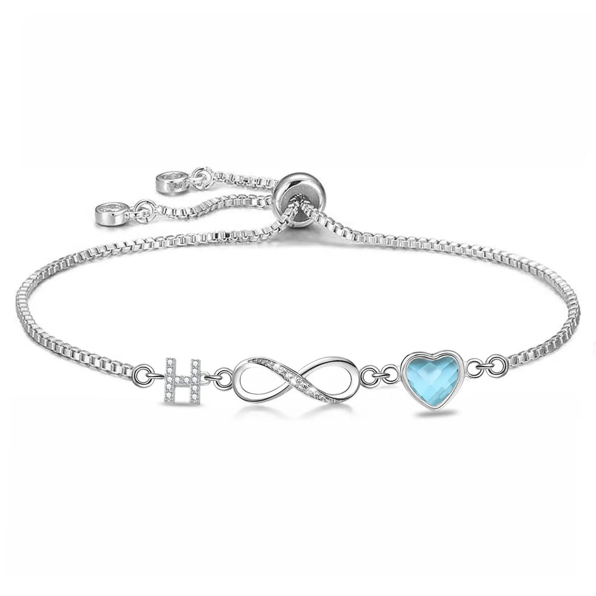 Infinity Letter & Blue Heart Bracelet
