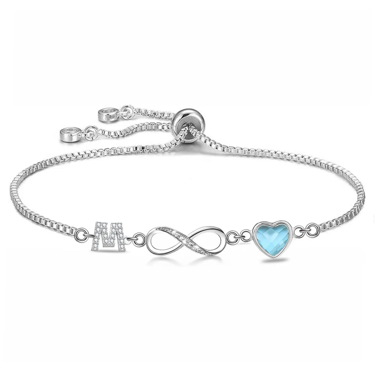 Infinity Letter & Blue Heart Bracelet