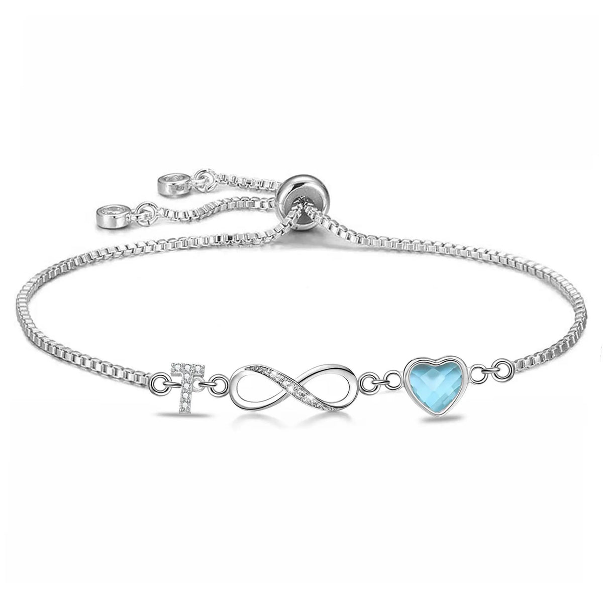 Infinity Letter & Blue Heart Bracelet