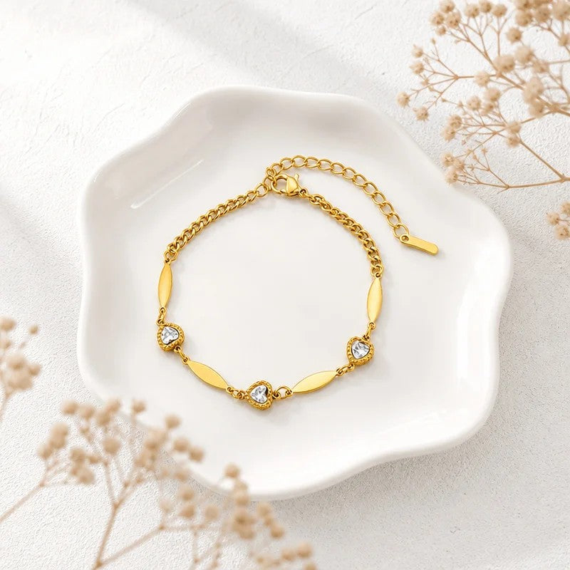 Heart CZ Leaf Link Bracelet