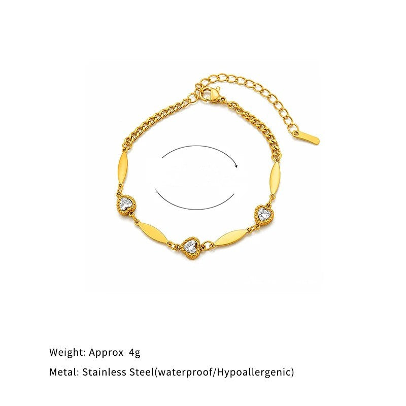 Heart CZ Leaf Link Bracelet
