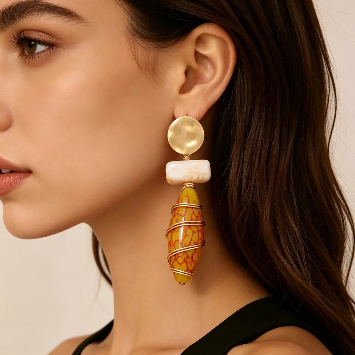 Wire Wrapped Resin Drop Earrings