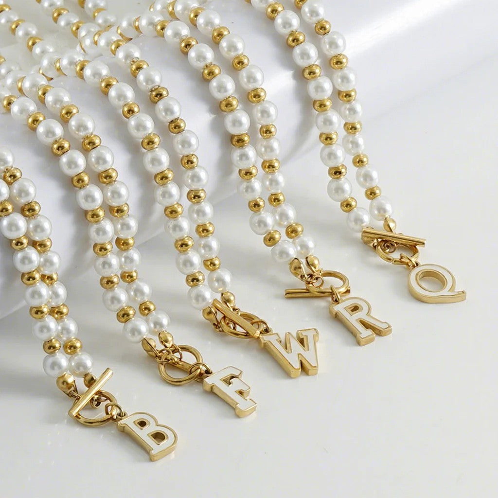 Faux Pearl Letter Strand Necklace