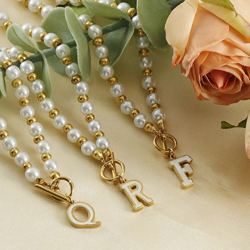 Faux Pearl Letter Strand Necklace