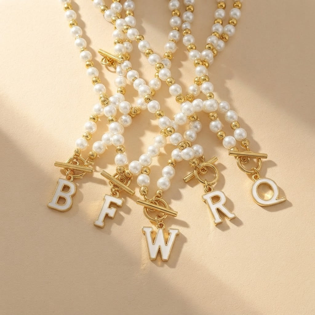 Faux Pearl Letter Strand Necklace