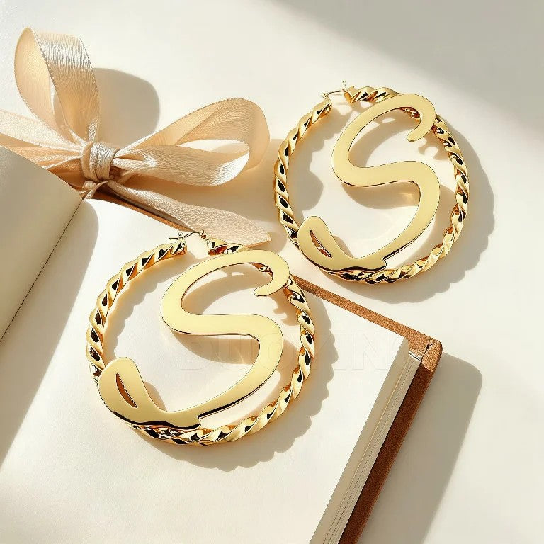 Initial Letter Hoop Earrings