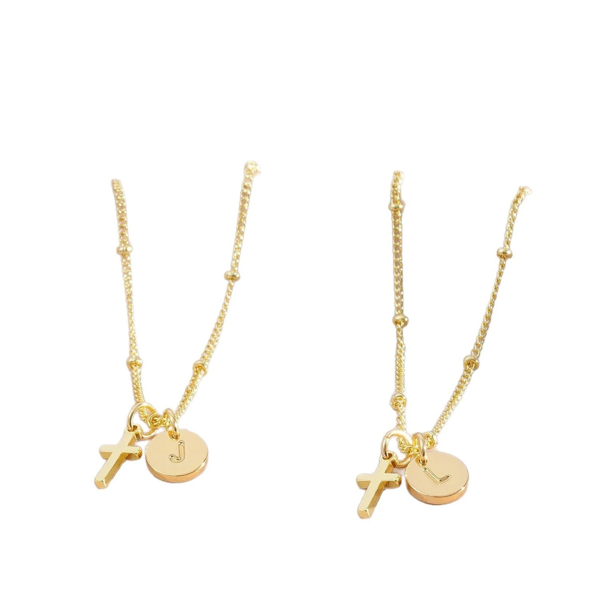 Cross Initial Disc Necklace
