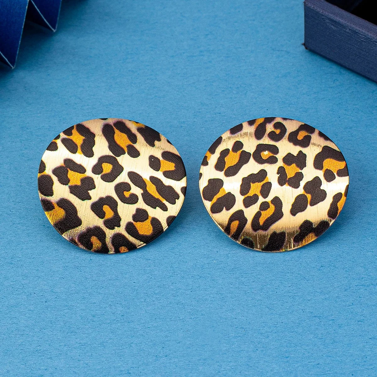 Gold Leopard Print Round Stud Earrings