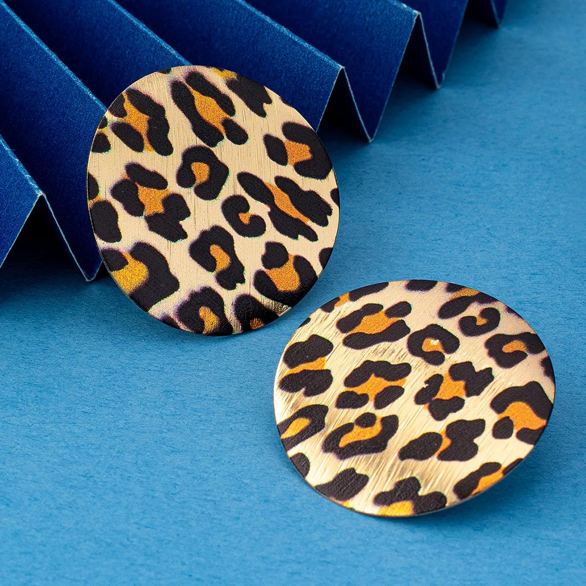 Gold Leopard Print Round Stud Earrings