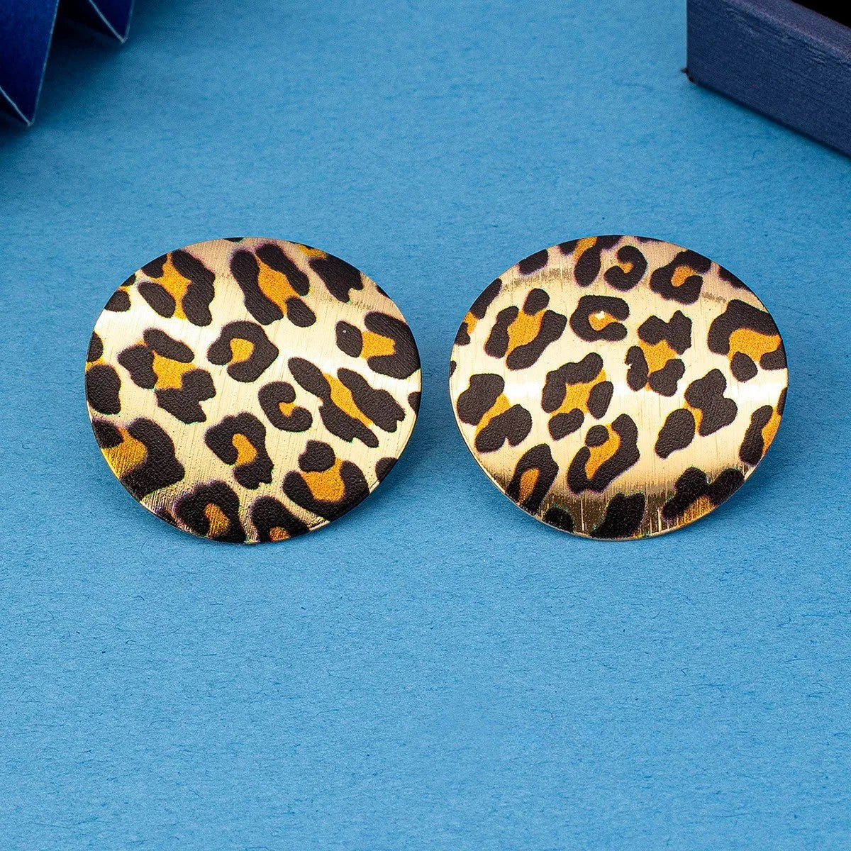 Gold Leopard Print Round Stud Earrings