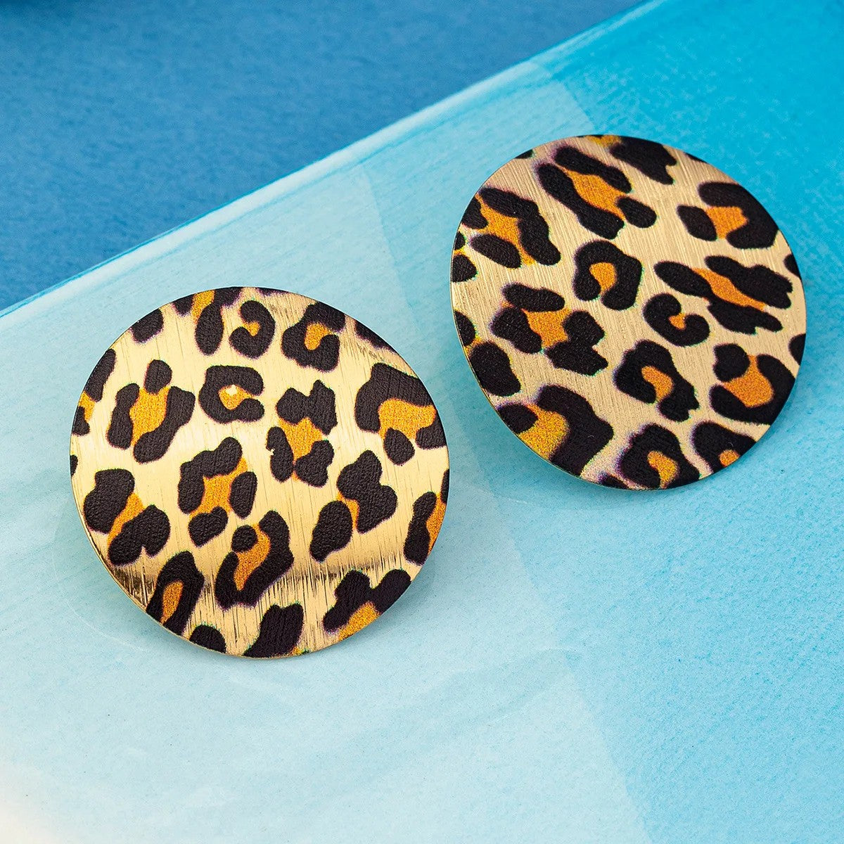Gold Leopard Print Round Stud Earrings