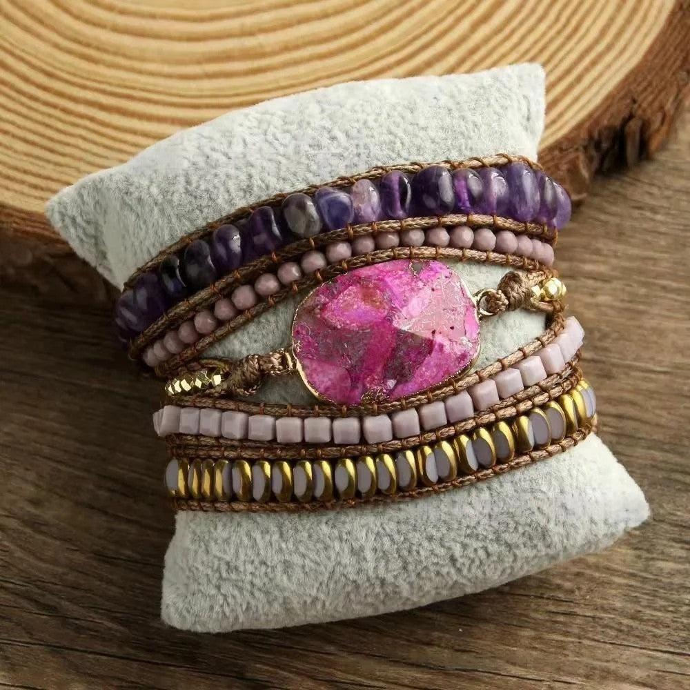 Hexagonal Stone Wrap Bracelet