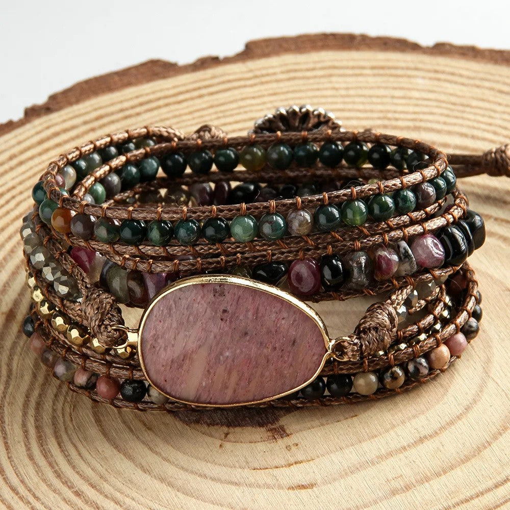Hexagonal Stone Wrap Bracelet