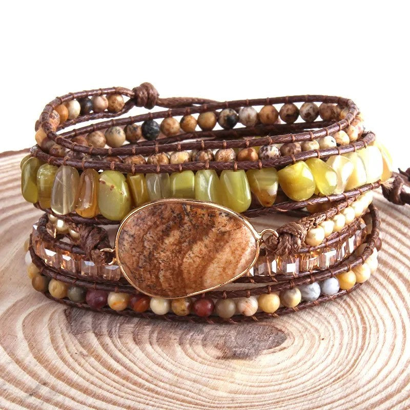 Hexagonal Stone Wrap Bracelet