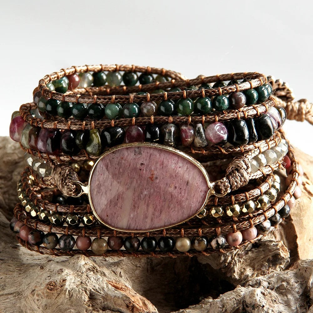 Hexagonal Stone Wrap Bracelet