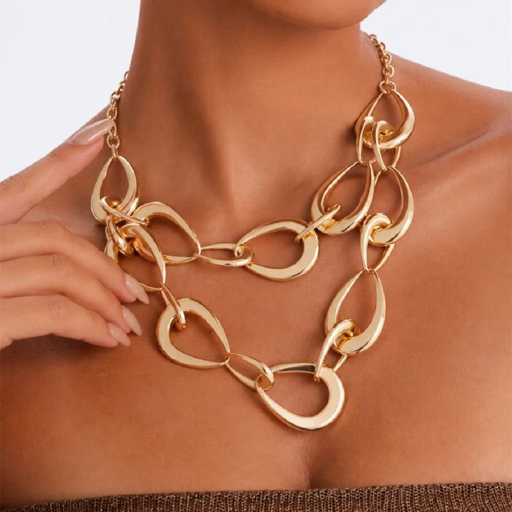 Layered Teardrop Link Necklace