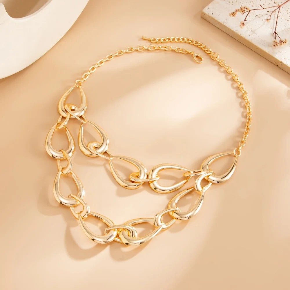 Layered Teardrop Link Necklace
