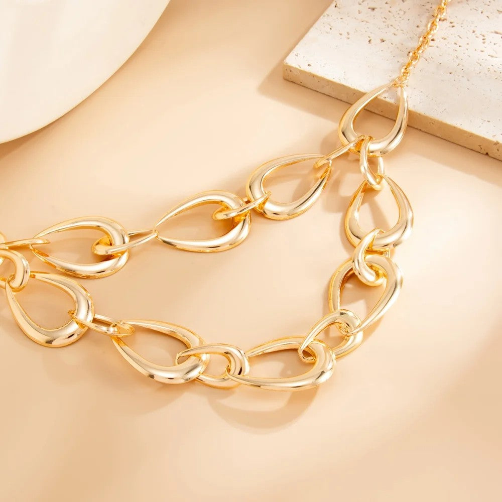 Layered Teardrop Link Necklace