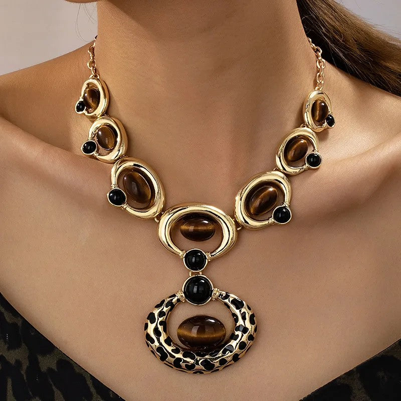 Leopard Oval Bib Necklace