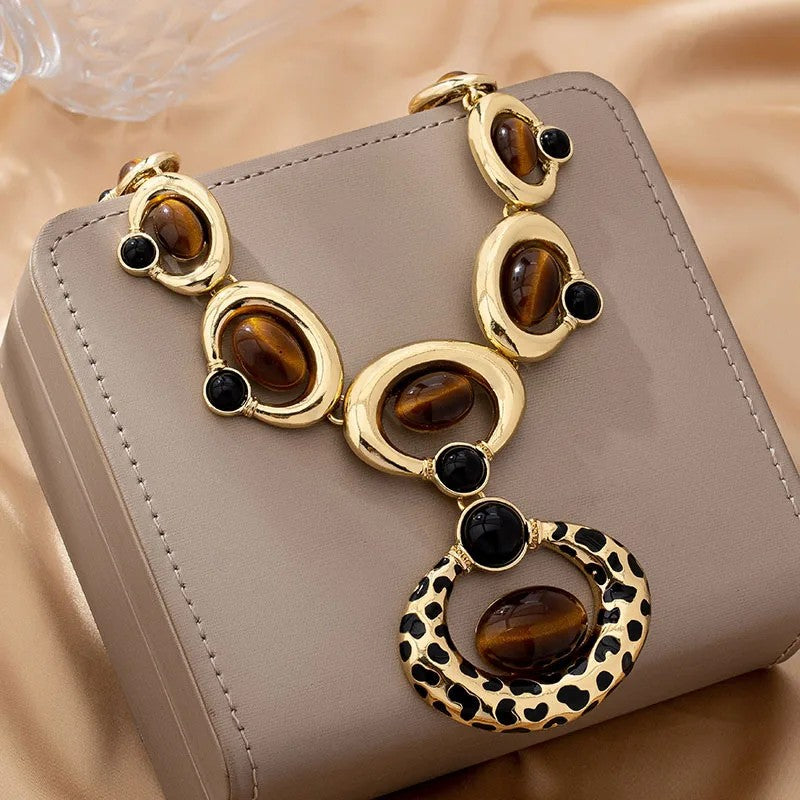 Leopard Oval Bib Necklace