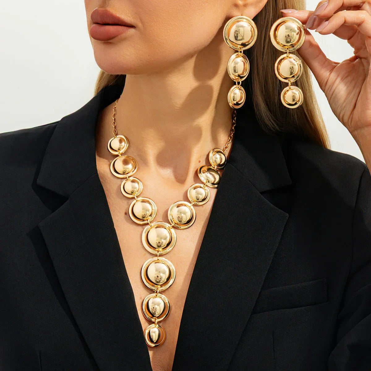 Cascading Disc Y-Necklace & Earring Set