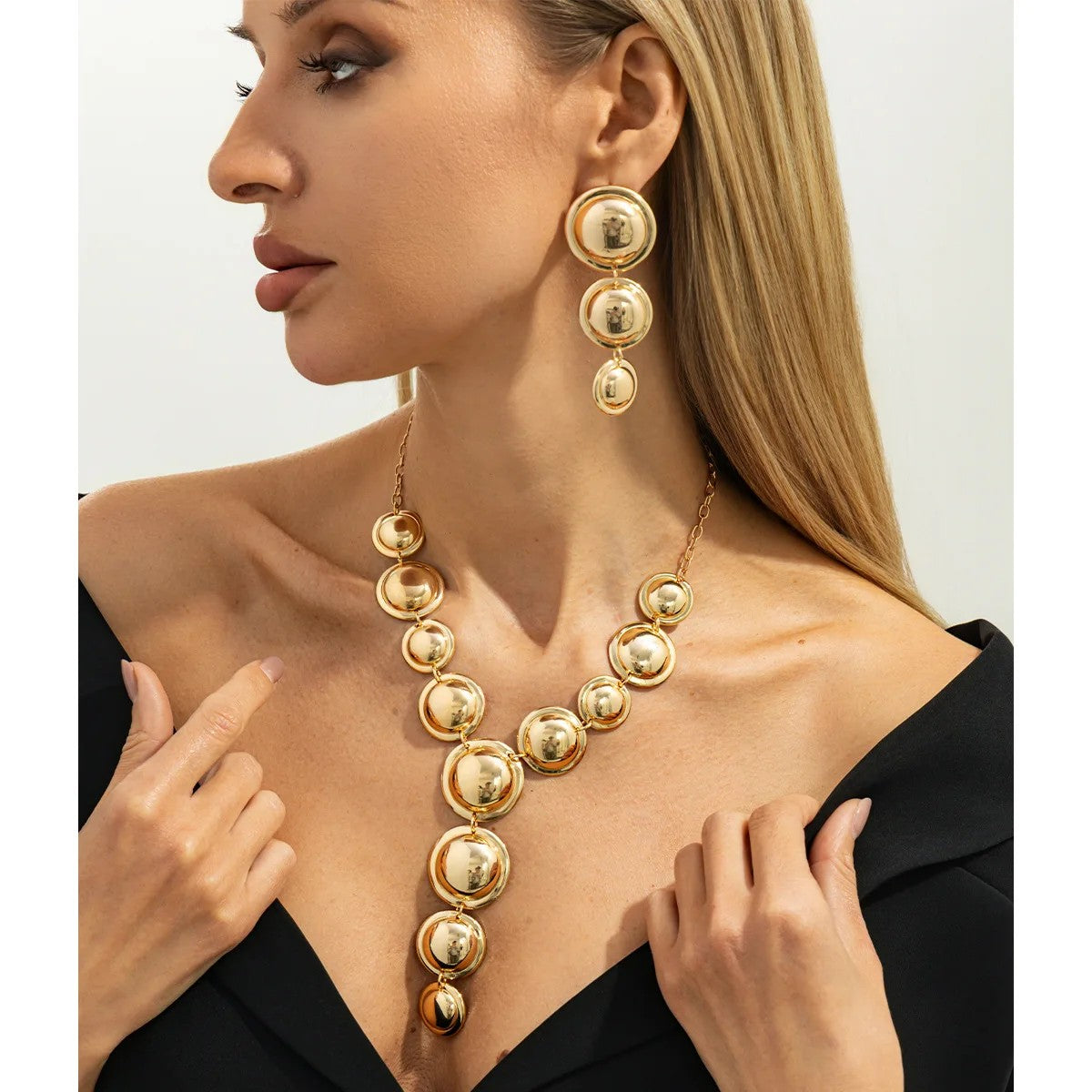Cascading Disc Y-Necklace & Earring Set