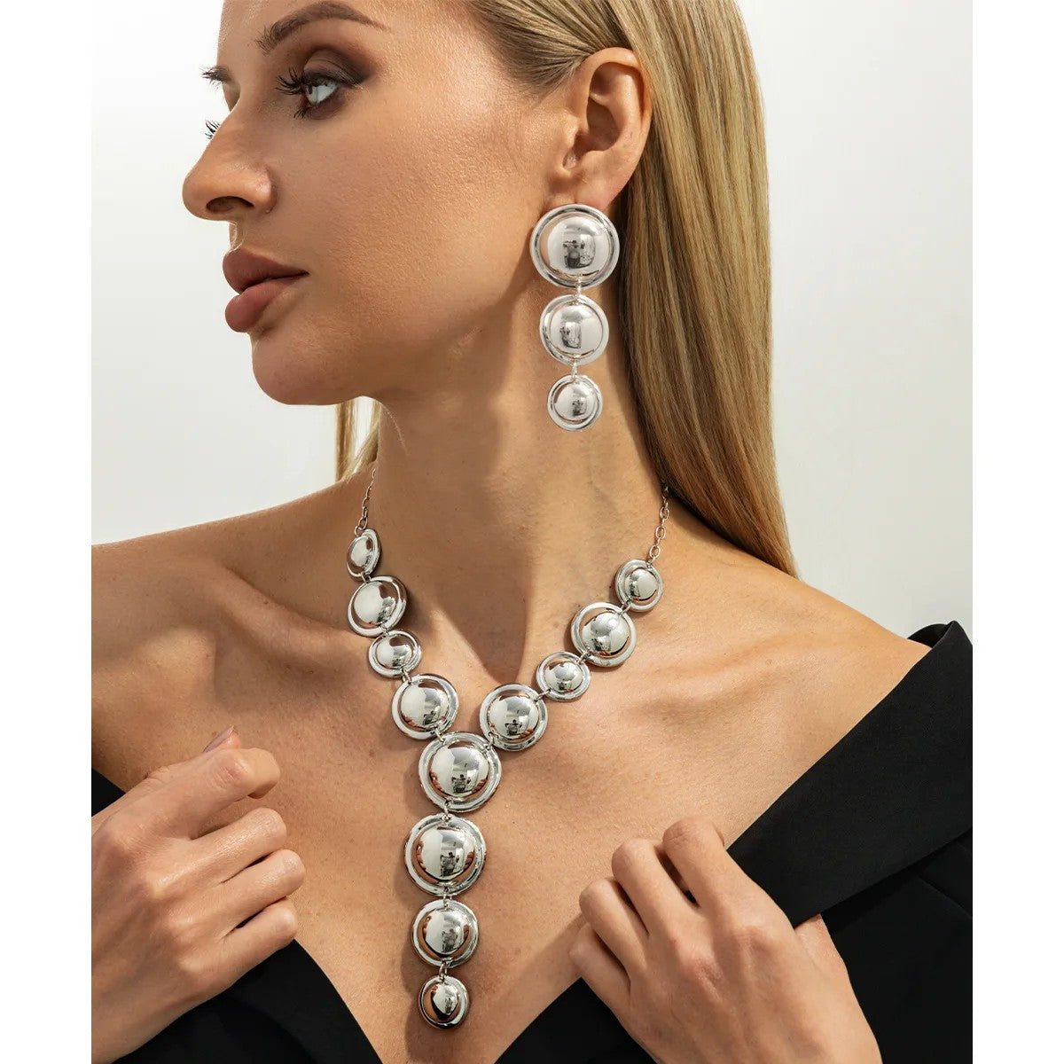 Cascading Disc Y-Necklace & Earring Set