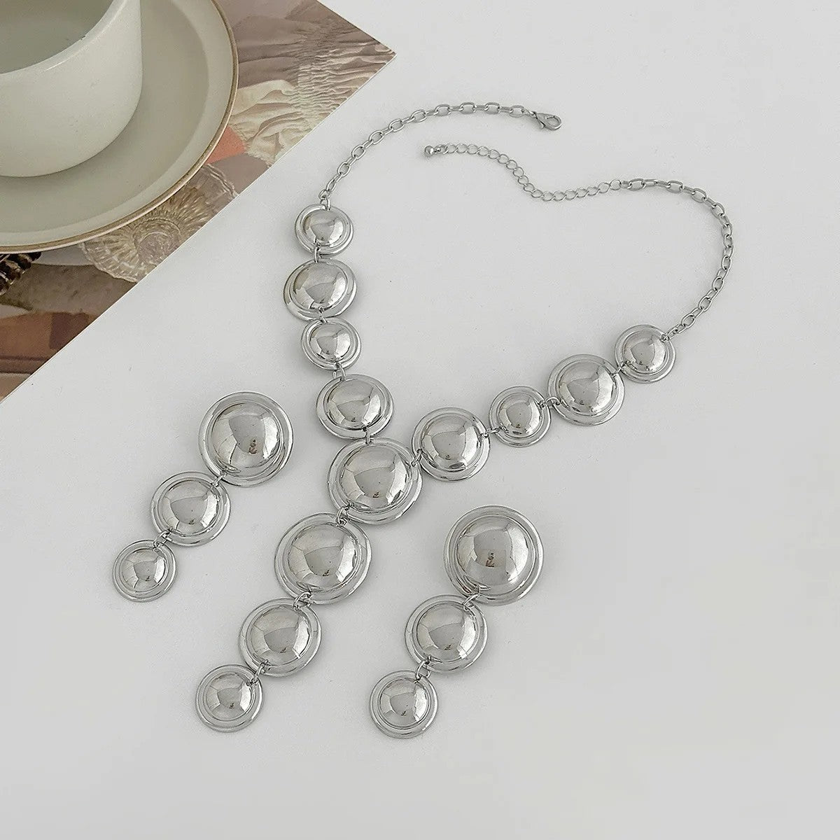 Cascading Disc Y-Necklace & Earring Set