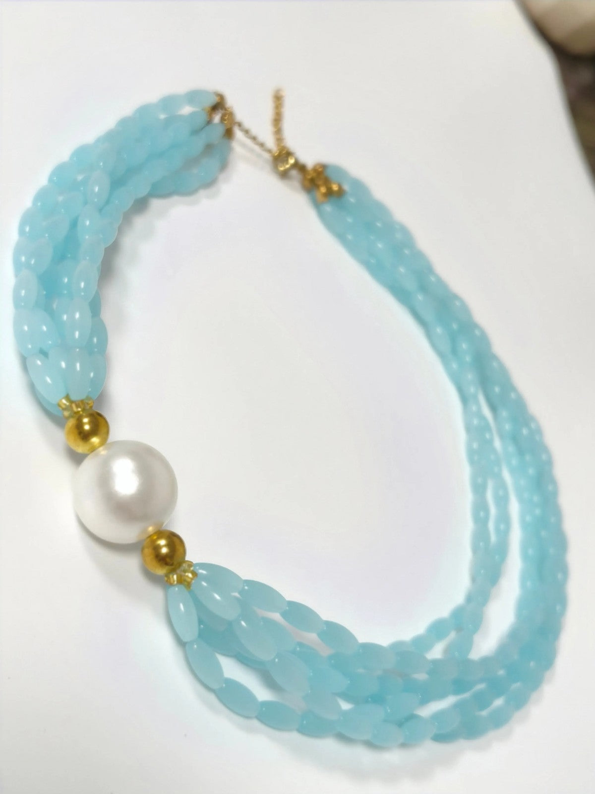 Layered Blue Stone Pearl Necklace