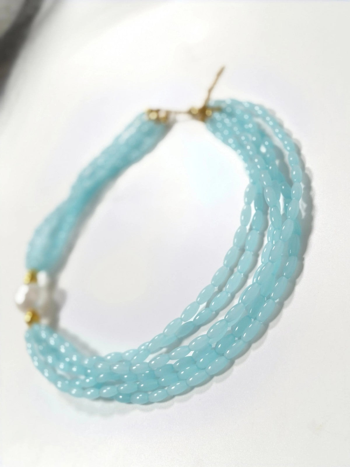 Layered Blue Stone Pearl Necklace