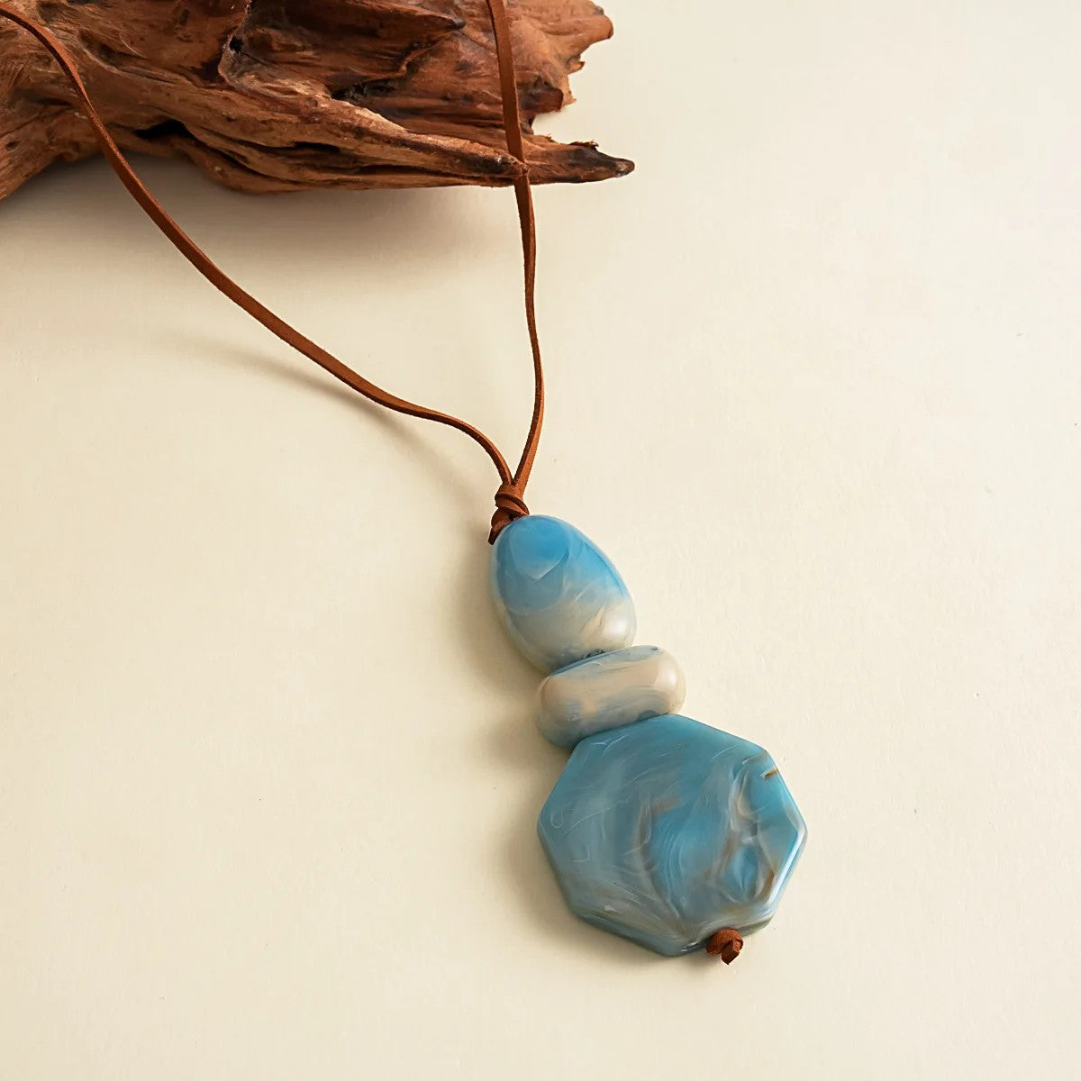 Turquoise Marbled Resin Pendant Necklace