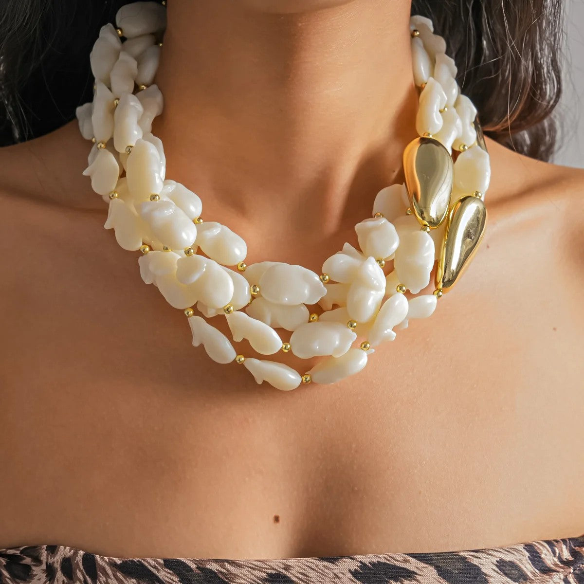 White Baroque Bead Statement Necklace