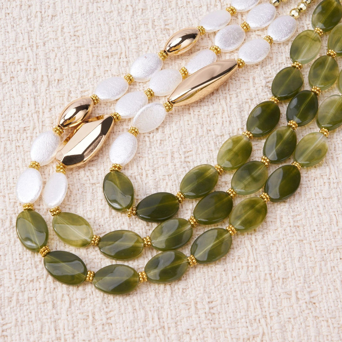 Green & White Layered Bead Necklace