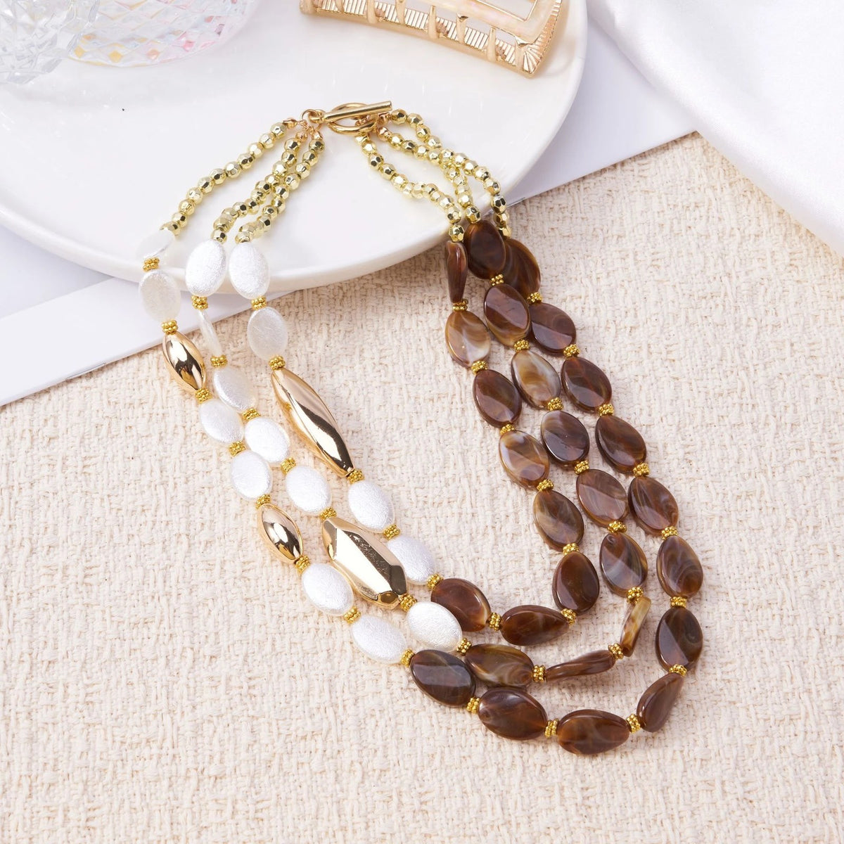 Green & White Layered Bead Necklace