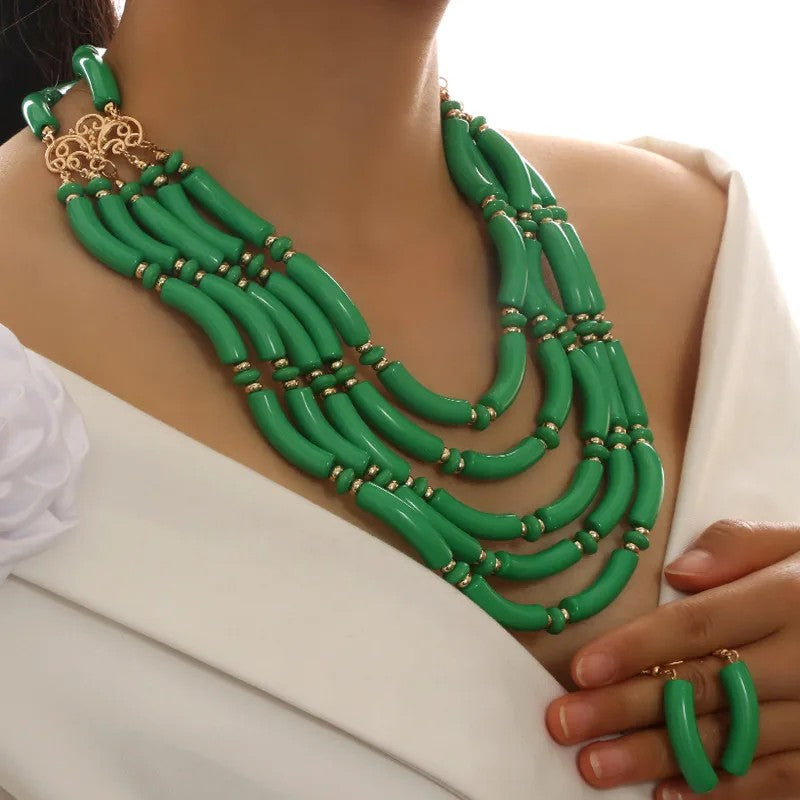 Green Wave Necklace & Earring Set