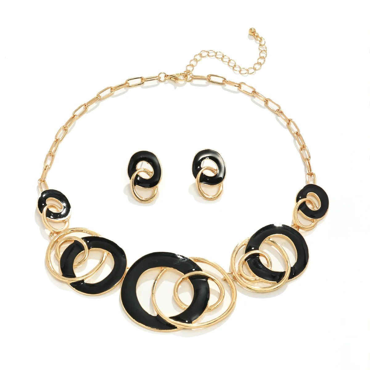 White Interlocking Circle Necklace & Earring Set