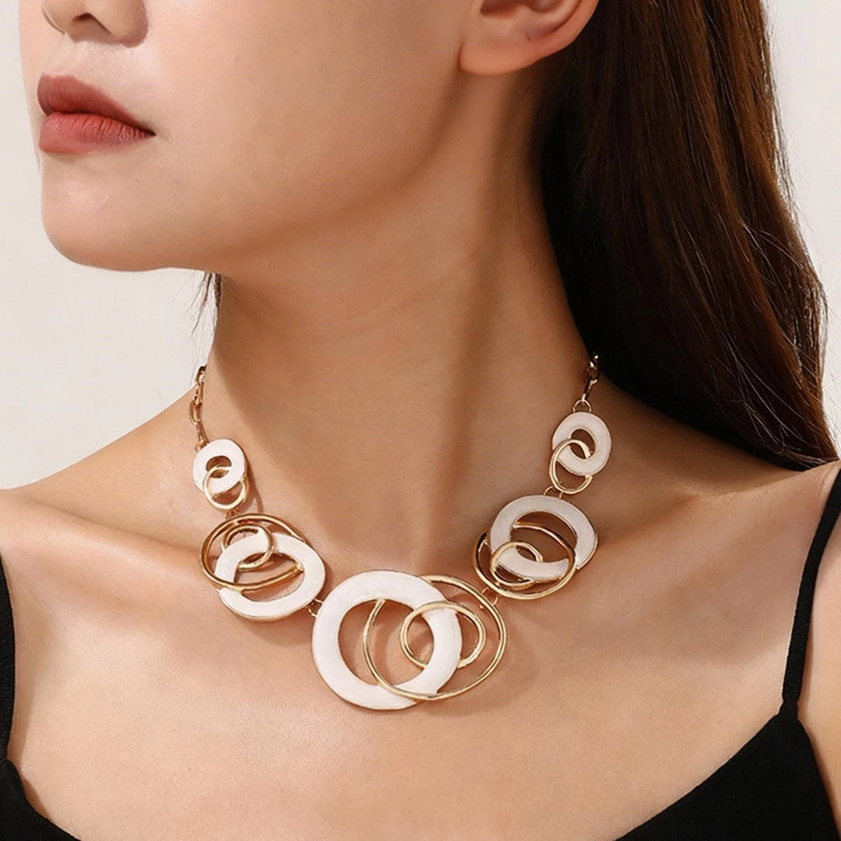 White Interlocking Circle Necklace & Earring Set