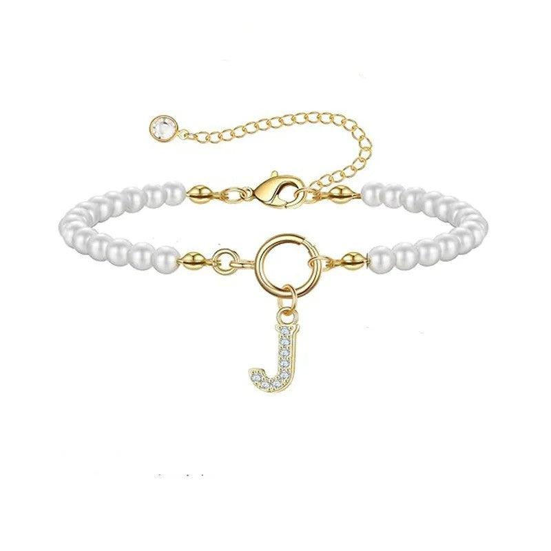 Crystal Initial J Pearl Bracelet