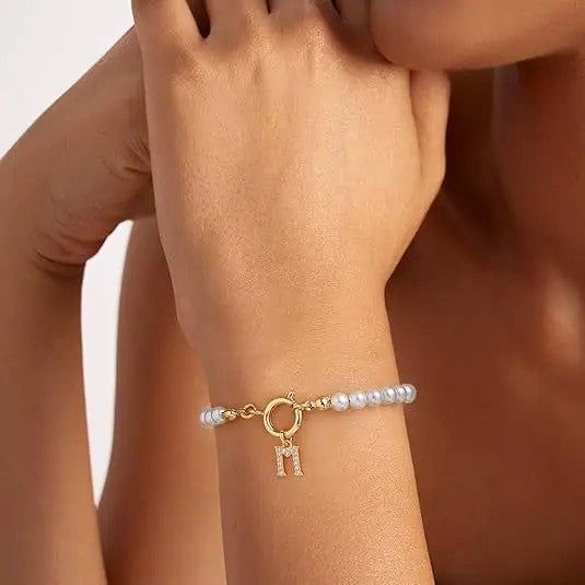 Crystal Initial J Pearl Bracelet