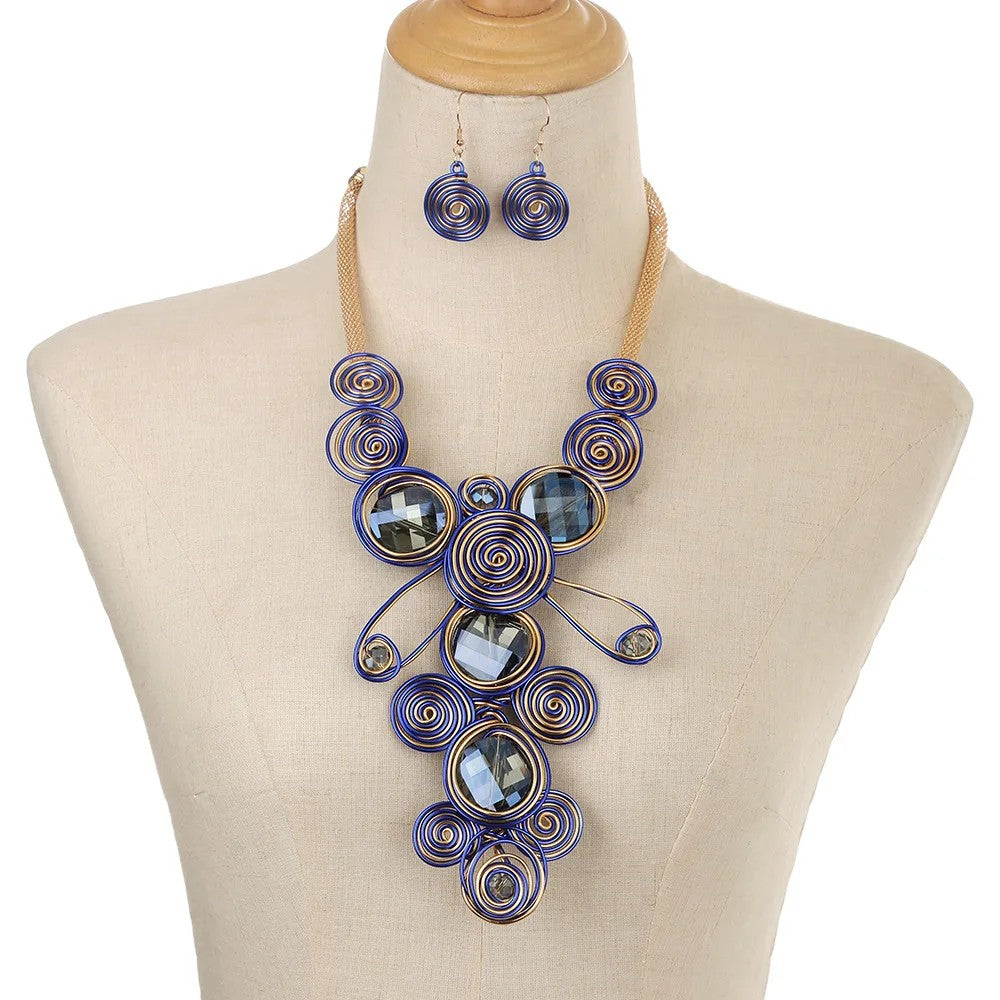 Spiral Crystal Bib Necklace & Earring Set
