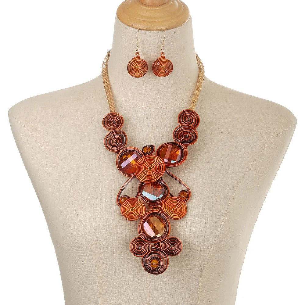 Spiral Crystal Bib Necklace & Earring Set