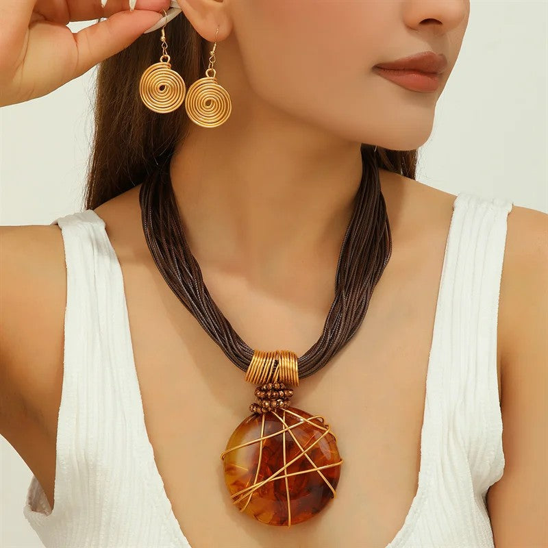 Blue Stone Wire Wrap Necklace Set