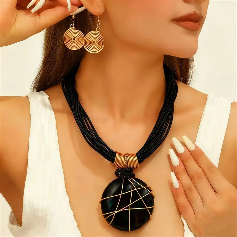 Blue Stone Wire Wrap Necklace Set