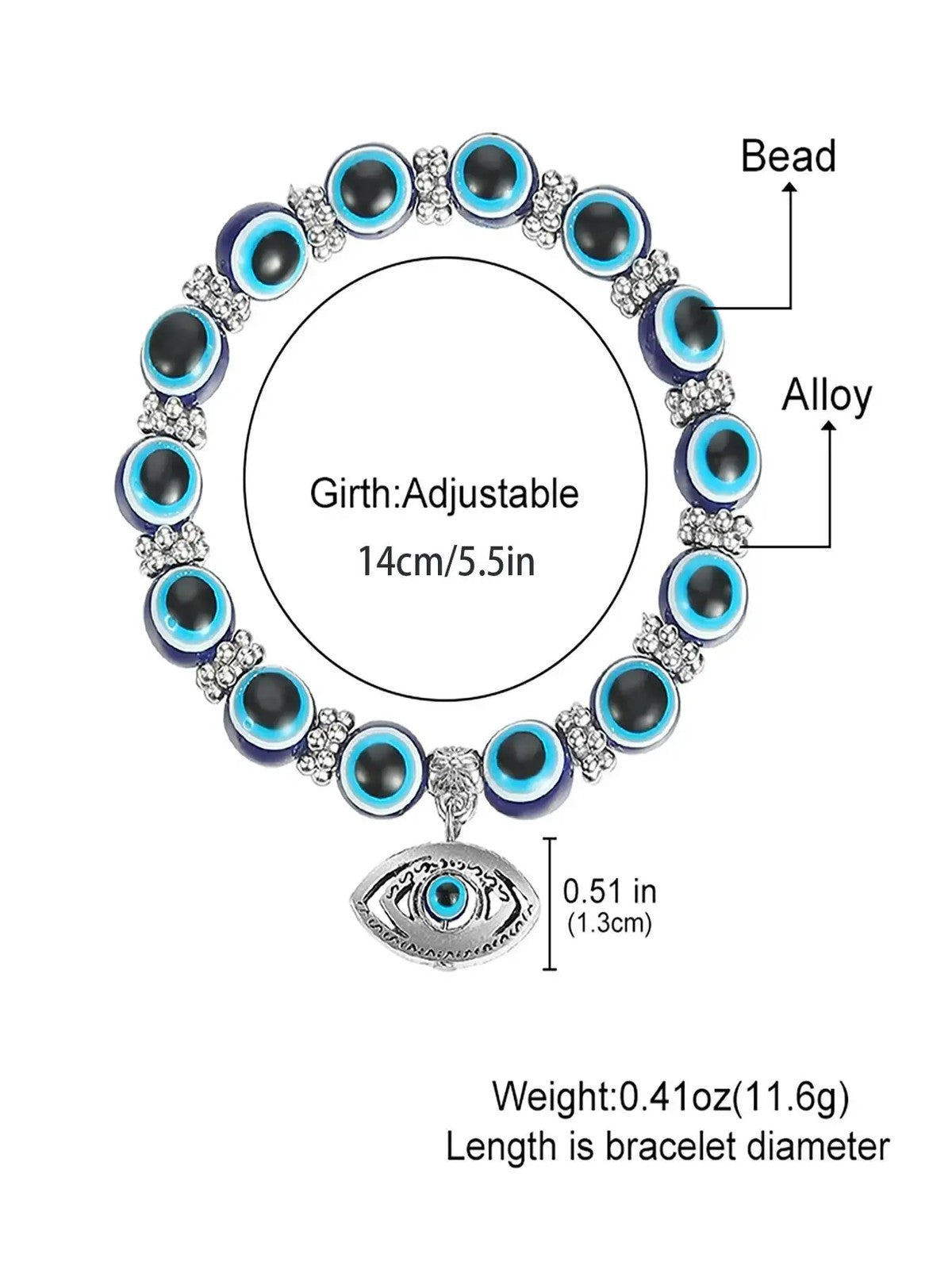 Blue Evil Eye Bead Bracelet