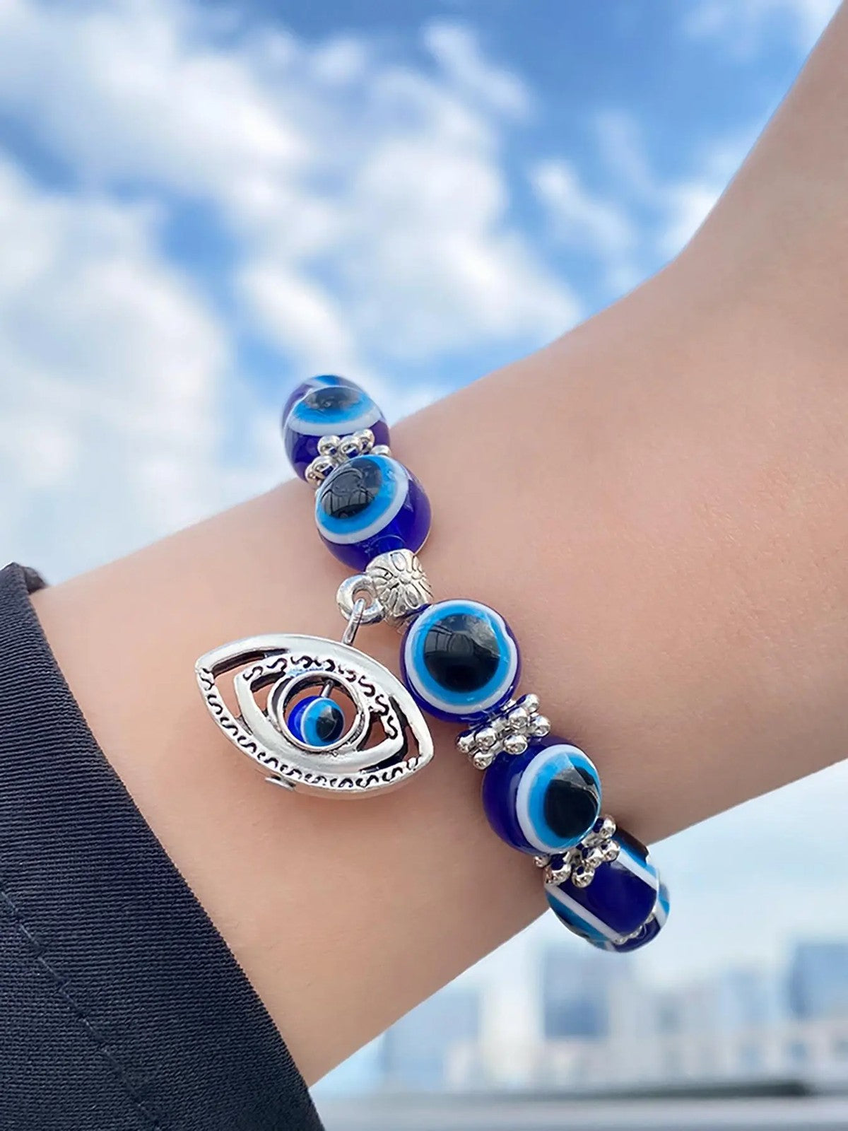 Blue Evil Eye Bead Bracelet